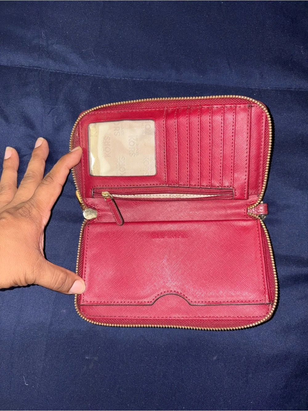 Michael Kors Red Pebbled Leather Wristlet Clutch with Gold Logo